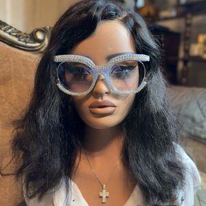 Chic Crystal-Embellished Blue Sunglasses